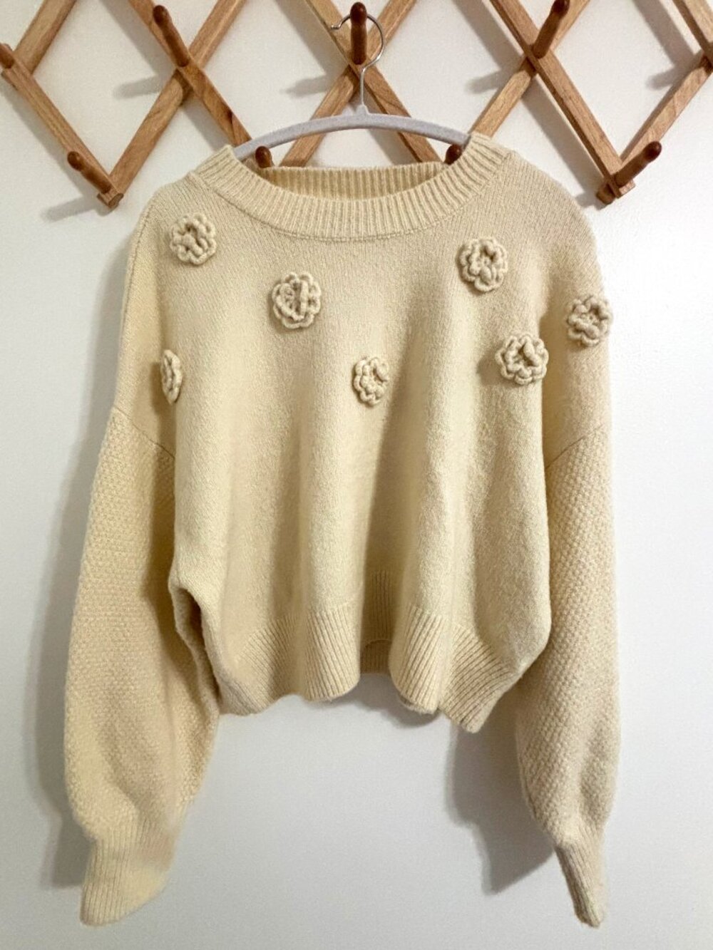 Floral-Appliqué Knit Sweater